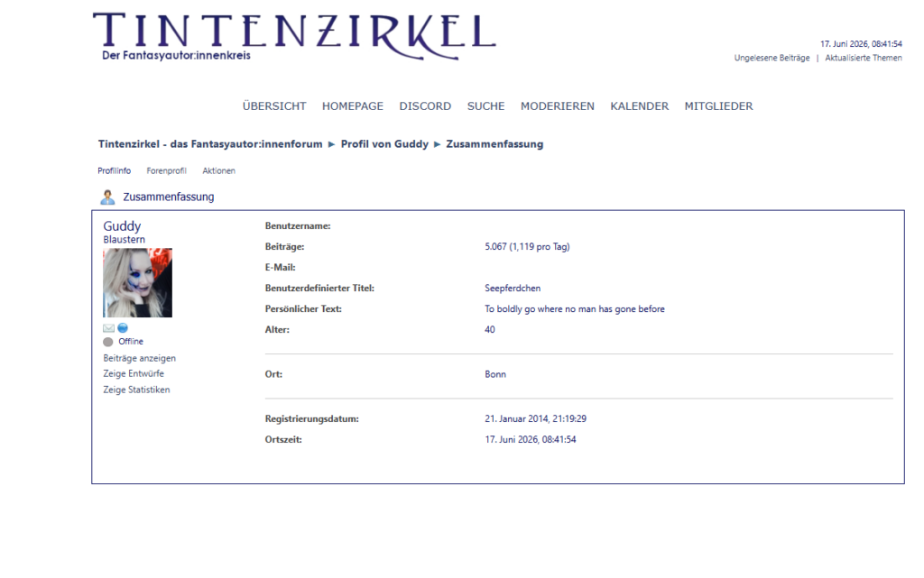 Screenshot des Tintenzirkel Forums